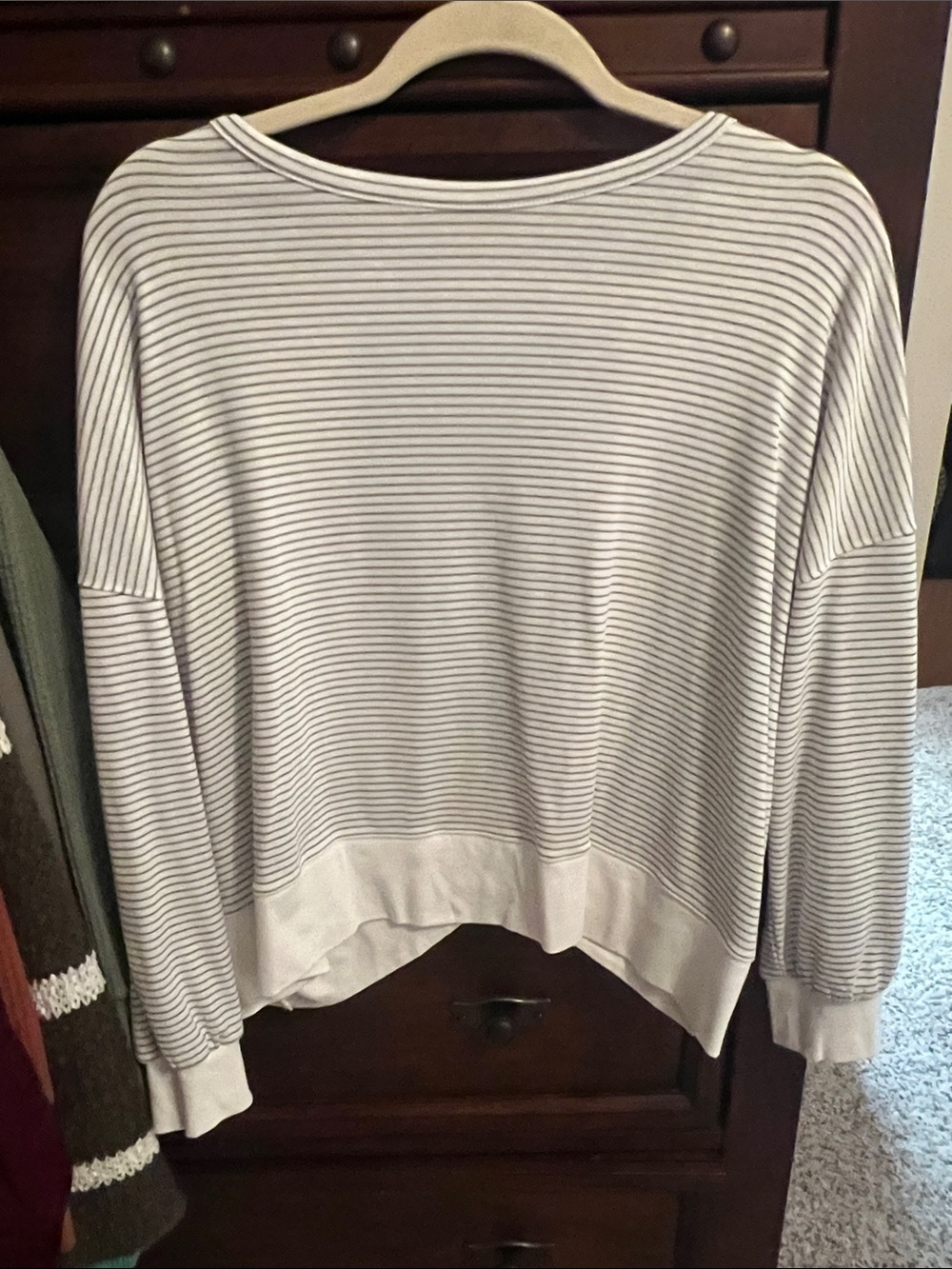 BB Dakota Cream and Black Striped Pullover Open Back Sweatshirt